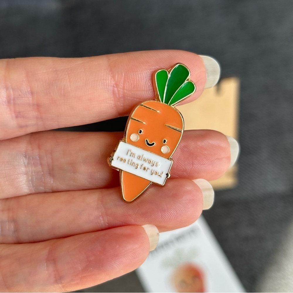Positive Carrot Brooch Pin Affirmation Card Set Orange Green Gold
